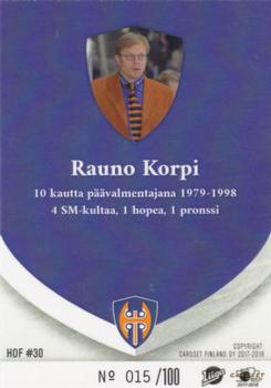 2017-18 Tappara Tampere (FIN) Hall of Fame #HOF30 Rauno Korpi Back