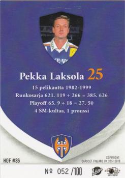 2017-18 Tappara Tampere (FIN) Hall of Fame #HOF36 Pekka Laksola Back