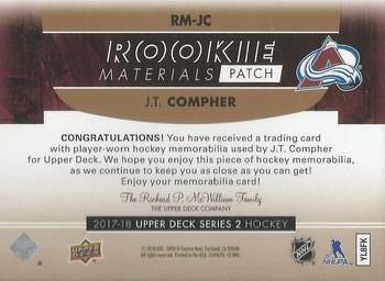 2017-18 Upper Deck - Rookie Materials Patch #RM-JC J.T. Compher Back