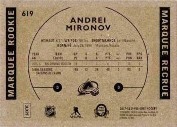 2017-18 Upper Deck - 2017-18 O-Pee-Chee Update Retro #619 Andrei Mironov Back