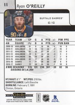 2017-18 O-Pee-Chee Platinum #11 Ryan O'Reilly Back