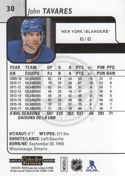 2017-18 O-Pee-Chee Platinum #30 John Tavares Back