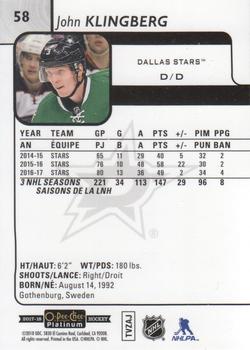 2017-18 O-Pee-Chee Platinum #58 John Klingberg Back