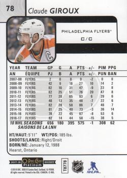 2017-18 O-Pee-Chee Platinum #78 Claude Giroux Back