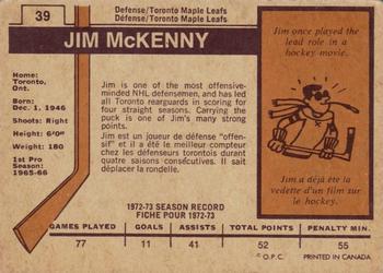 1973-74 O-Pee-Chee - Light Backs #39 Jim McKenny Back