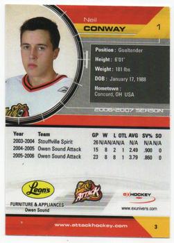 2006-07 Extreme Owen Sound Attack (OHL) #3 Neil Conway Back