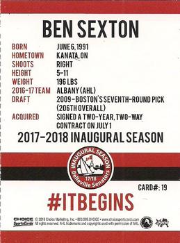 2017-18 Belleville Senators (AHL) #19 Ben Sexton Back