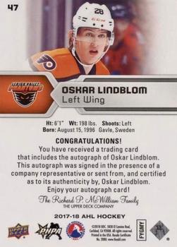2017-18 Upper Deck AHL - Autographs #47 Oskar Lindblom Back