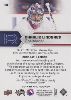 2017-18 Upper Deck AHL - Autographs #48 Charlie Lindgren Back