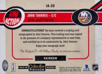 2017-18 O-Pee-Chee Platinum - In Action Rainbow Autograph #IA-20 John Tavares Back