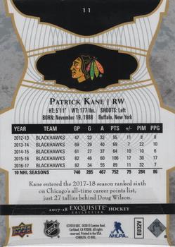 2017-18 Upper Deck Ice - Exquisite Collection - Base #11 Patrick Kane Back