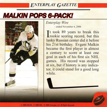 2007-08 Enterplay Fun Pak Player Standees - Headlines #26 Malkin Pops 6-Pack Back