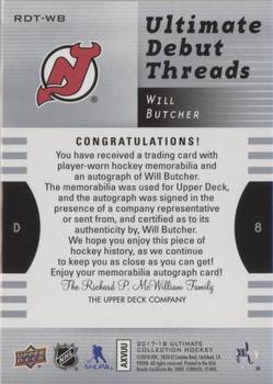 2017-18 Upper Deck Ultimate Collection - 2007-08 Retro Debut Threads Patch Auto #RDT-WB Will Butcher Back