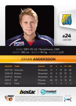 2012-13 HockeyAllsvenskan #ALLS-218 Johan Andersson Back