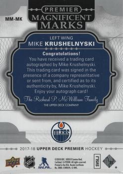 2017-18 Upper Deck Premier - Magnificent Marks Autographs #MM-MK Mike Krushelnyski Back