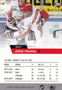 2018-19 Cardset Finland #137 Jesse Paukku Back