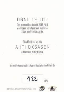 2018-19 Cardset Finland - Signature #NNO Ahti Oksanen Back