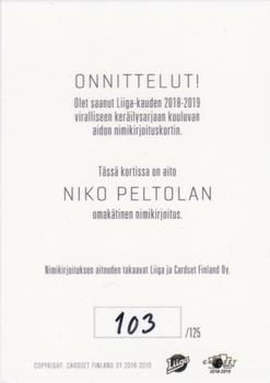 2018-19 Cardset Finland - Signature #NNO Niko Peltola Back