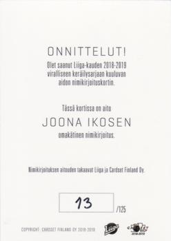 2018-19 Cardset Finland - Signature #NNO Joona Ikonen Back