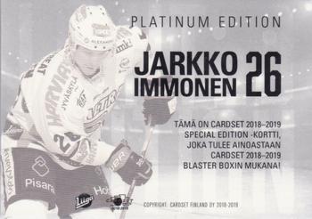2018-19 Cardset Finland - Limited Edition Series 1 #NNO Jarkko Immonen Back