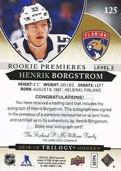 2018-19 Upper Deck Trilogy #125 Henrik Borgstrom Back