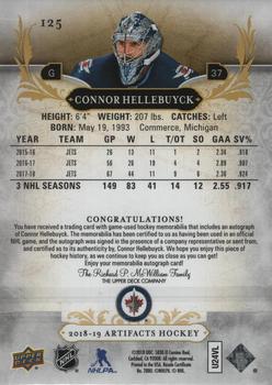 2018-19 Upper Deck Artifacts - Auto Material Jersey Silver #125 Connor Hellebuyck Back