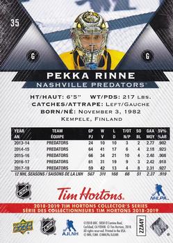 2018-19 Upper Deck Tim Hortons #35 Pekka Rinne Back