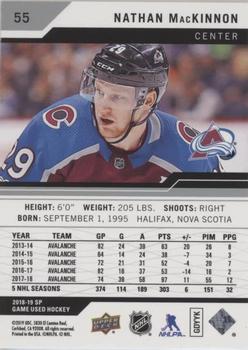 2018-19 SP Game Used #55 Nathan MacKinnon Back