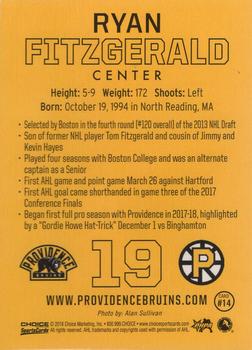 2017-18 Choice Providence Bruins (AHL) #14 Ryan Fitzgerald Back