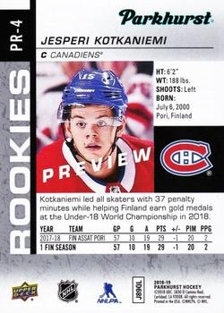 2018-19 Upper Deck - Parkhurst Rookies Previews #PR-4 Jesperi Kotkaniemi Back