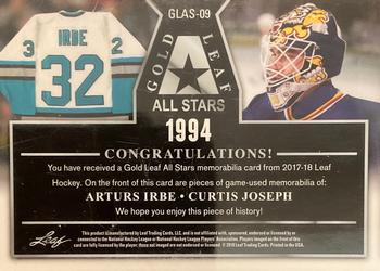 2017-18 Leaf - Leaf Gold All-Star Dual Relics Blue #GLAS-09 Arturs Irbe / Curtis Joseph Back