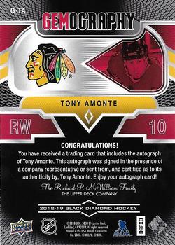 2018-19 Upper Deck Black Diamond - Gemography Autographs #G-TA Tony Amonte Back