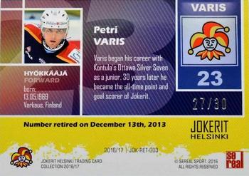 2016-17 Sereal Jokerit Helsinki - Retired Numbers Blue #JOK-RET-003 Petri Varis Back