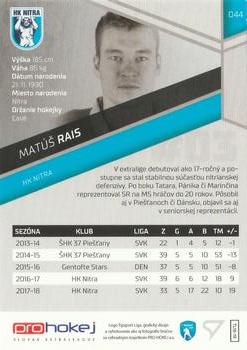 2018-19 SportZoo Tipsport Liga #044 Matus Rais Back