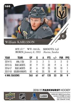 2018-19 Parkhurst #160 William Karlsson Back