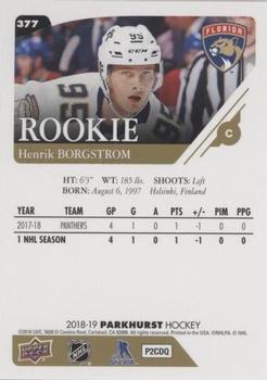 2018-19 Parkhurst #377 Henrik Borgstrom Back