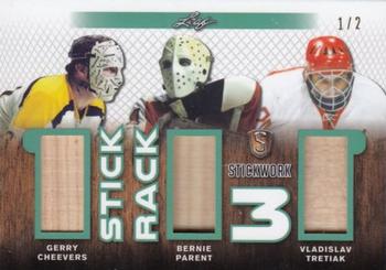 2017-18 Leaf Stickwork - Stick Rack 3 - Emerald #SR3-07 Gerry Cheevers / Bernie Parent / Vladislav Tretiak Front