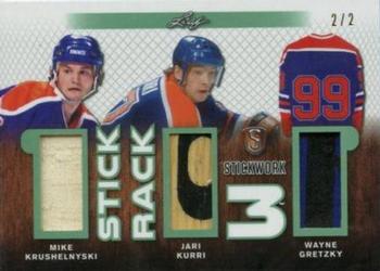 2017-18 Leaf Stickwork - Stick Rack 3 - Emerald #SR3-13 Mike Krushelnyski / Jari Kurri / Wayne Gretzky Front