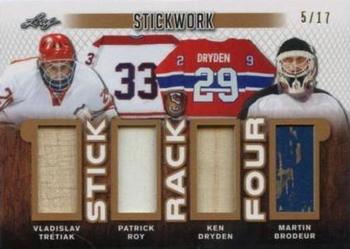 2017-18 Leaf Stickwork - Stick Rack 4 #SR4-07 Vladislav Tretiak / Patrick Roy / Ken Dryden / Martin Brodeur Front