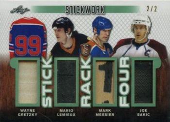 2017-18 Leaf Stickwork - Stick Rack 4 - Emerald #SR4-03 Wayne Gretzky / Mario Lemieux / Mark Messier / Joe Sakic Front