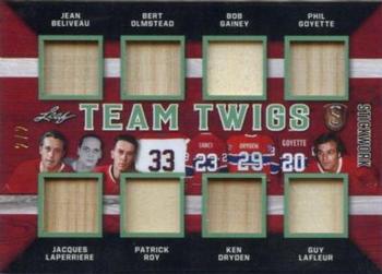 2017-18 Leaf Stickwork - Team Twigs - Emerald #TT-02 Jean Béliveau / Jacques Laperrière / Bert Olmstead / Patrick Roy / Bob Gainey / Ken Dryden / Phil Goyette / Guy Lafleur Front