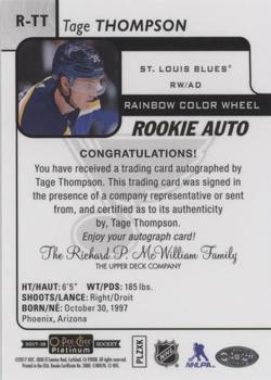 2017-18 O-Pee-Chee Platinum - Rookie Autographs: Rainbow Color Wheel #R-TT Tage Thompson Back