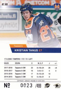 2018-19 Cardset Finland - Rookie Series 2 #RC 385 Kristian Tanus Back