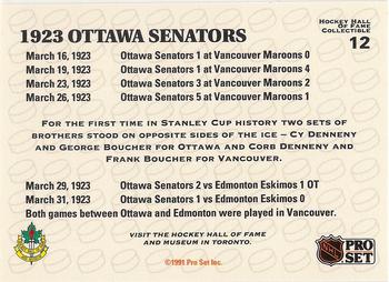 1991-92 Pro Set - 1991 NHL Hall of Fame Induction #12 1923 Ottawa Senators Back