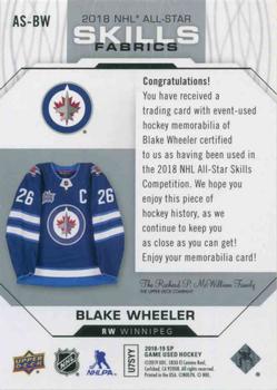 2018-19 SP Game Used - 2018 NHL All-Star Skills Fabrics #AS-BW Blake Wheeler Back