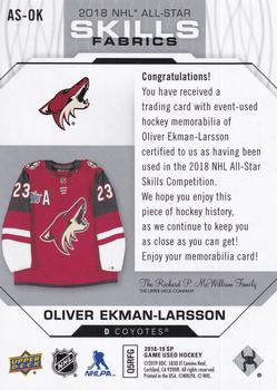 2018-19 SP Game Used - 2018 NHL All-Star Skills Fabrics #AS-OK Oliver Ekman-Larsson Back