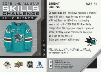 2018-19 SP Game Used - 2018 NHL All-Star Skills Relic Blends #ASRB-BU Brent Burns Back