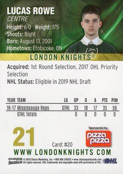 2017-18 Choice London Knights (OHL) #20 Lucas Rowe Back