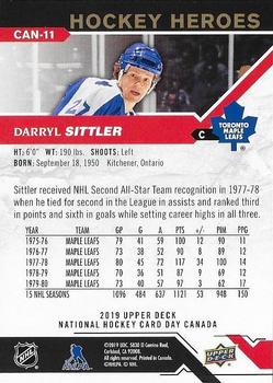 2019 Upper Deck National Hockey Card Day Canada #CAN-11 Darryl Sittler Back