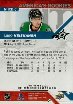 2019 Upper Deck National Hockey Card Day USA #NHCD-5 Miro Heiskanen Back